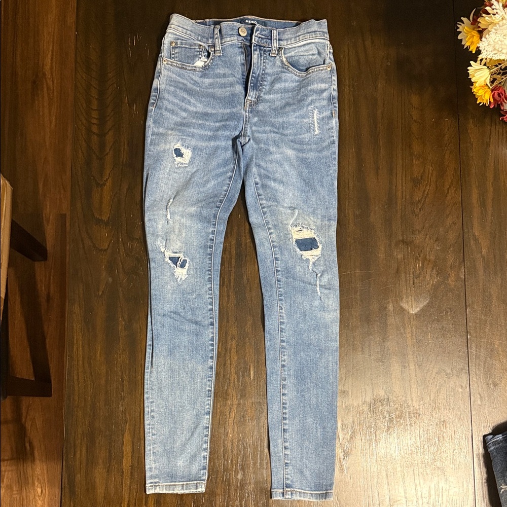 Aeropostale Light Blue Distressed Skinny Jeans Hi Rise